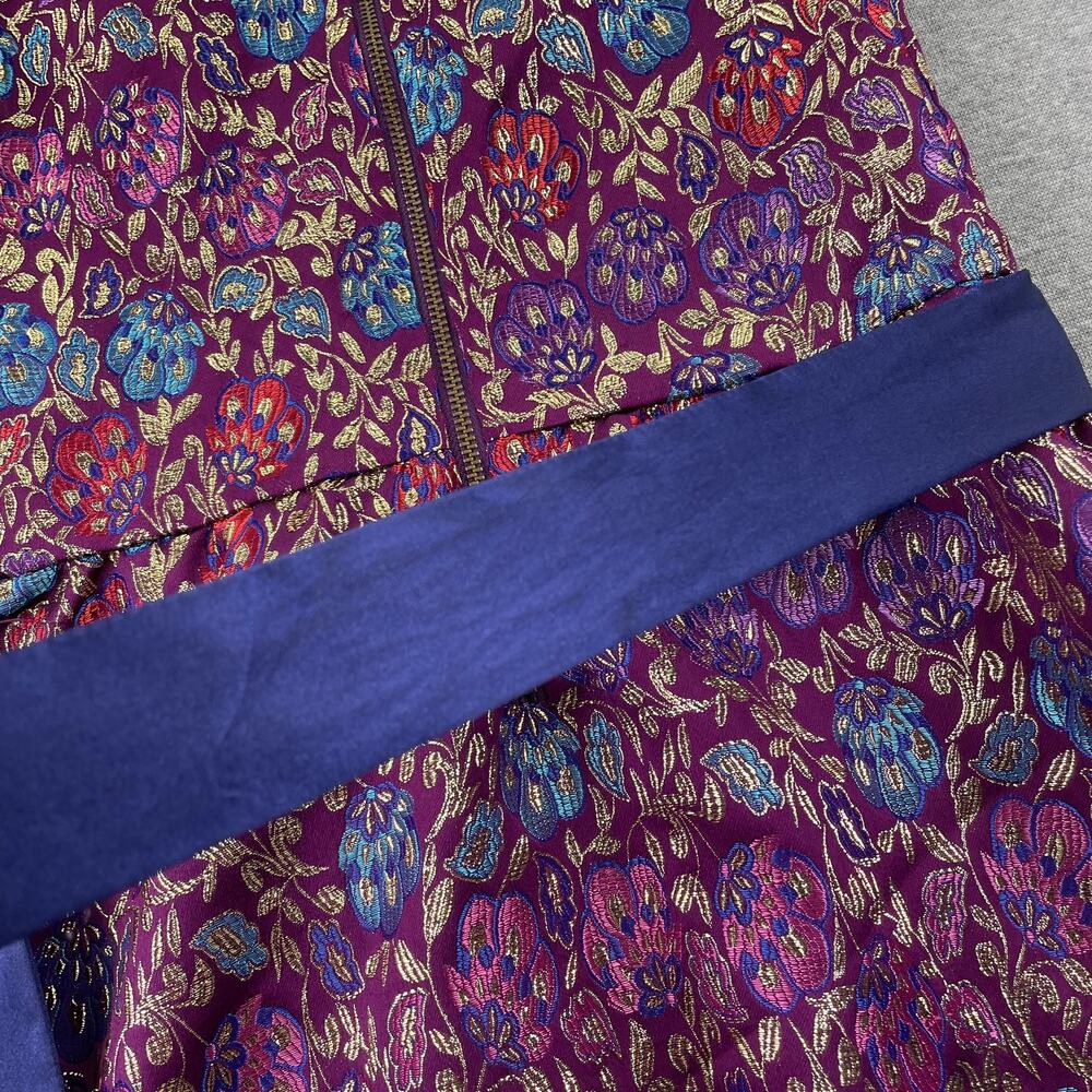 American Girl Purple Floral Metallic Holiday Party Dress Size 7 Blue Satin Sash - Picture 11 of 13